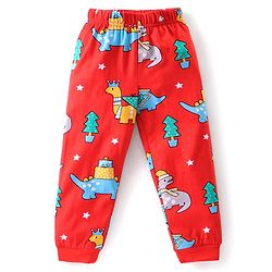 Babyhug Cotton Knit Full Sleeves Night Suit Dino Print- Red