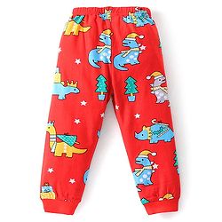 Babyhug Cotton Knit Full Sleeves Night Suit Dino Print- Red