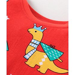 Babyhug Cotton Knit Full Sleeves Night Suit Dino Print- Red