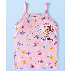 Babyhug Disney Cotton Lycra Knit Singlet Sleeves Slips with Disney Princess Graphic  Pack Of 3 - White Pink Light Blue
