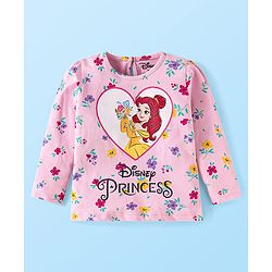 Babyhug Disney Single Jersey Knit Full Sleeves Tops with Disney Princes Graphics Pack of 3 - Pink Light Green & White