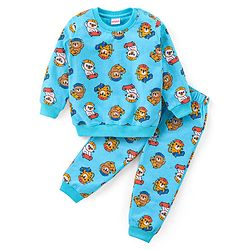 Babyhug Cotton Knit Full Sleeves Night Suit With Animals Print - Blue