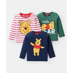 Babyhug Disney Single Jersey Full Sleeves T-Shirts with Winnie The Pooh Print Pack of 3 - Red  Green & Navy
