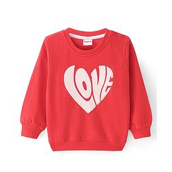 Babyhug Cotton Knit Full Sleeves Sweatshirt With Heart Print - Red
