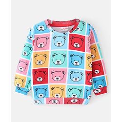 Babyhug Cotton Knit Full Sleeves Sweatshirt with Colour Block Design & Bear Print - Multicolour