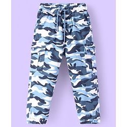 Babyhug Twill Lycra Full Length Joggers With Stretch Camouflage Print - Blue