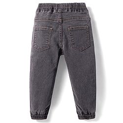 Babyhug Denim Washed Full Length Joggers With Stretch & Cub Face Print - Grey