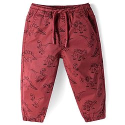 Babyhug Full Length Joggers With Dino Print _ Dark Red