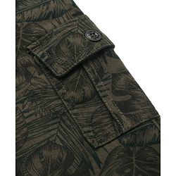 Babyhug Twill Lycra Full Length Leaves Printed Joggers with Stretch & Cargo Pockets - Dark Green