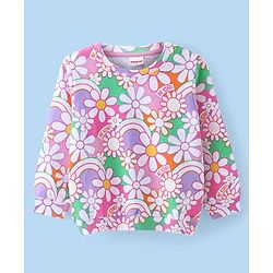 Babyhug Cotton Knit Full Sleeves Floral Printed Sweatshirt - Pink & White