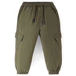 Babyhug Twill Lycra Full Length Solid Color Stretchable Joggers - Olive Green