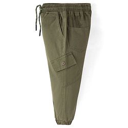 Babyhug Twill Lycra Full Length Solid Color Stretchable Joggers - Olive Green
