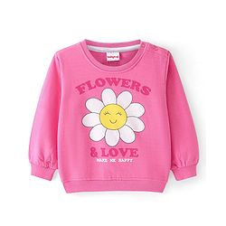 Babyhug Cotton Knit Full Sleeves Sweatshirt With Floral Print - Pink