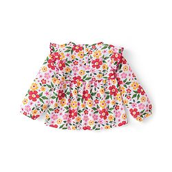 Babyhug Cotton Knit Full Sleeves Floral Printed Frill Detailed Top & Leggings Set - Red & White