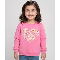 Babyhug Cotton Knit Full Sleeves Sweatshirt with Floral Heart Print - Pink