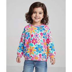 Babyhug Cotton Knit Full Sleeves Sweatshirt with Floral Print - White