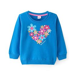 Babyhug Cotton Knit Full Sleeves Sweatshirt with Floral Heart Print - Blue