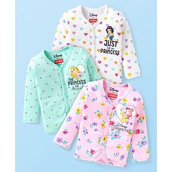 Babyhug Disney Interlock Knit Full Sleeves Jhablas with Disney Princess Graphics Pack of 3 - White Pink & Sea Green