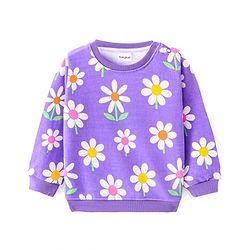Babyhug Cotton Knit  Full Sleeves Sweatshirt with Floral Print - Purple