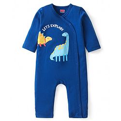 Babyhug 100% Cotton Knit Full Sleeves Romper with Dino Print Pack of 2 - Blue & White