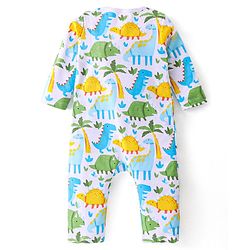 Babyhug 100% Cotton Knit Full Sleeves Romper with Dino Print Pack of 2 - Blue & White