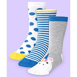 Cute Walk by Babyhug Knit Antibacterial Ankle Length Socks With Polka Dot & Unicorn Print Pack of 3 - White Blue & Grey