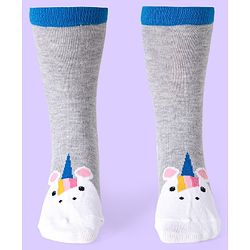 Cute Walk by Babyhug Knit Antibacterial Ankle Length Socks With Polka Dot & Unicorn Print Pack of 3 - White Blue & Grey