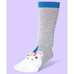 Cute Walk by Babyhug Knit Antibacterial Ankle Length Socks With Polka Dot & Unicorn Print Pack of 3 - White Blue & Grey