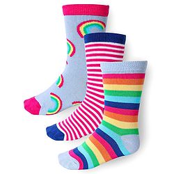Cute Walk by Babyhug Cotton Lycra Knit Anti-bacterial Socks Stripes & Rainbow Design Pack of 3 - Pink & Blue