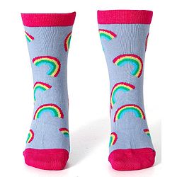 Cute Walk by Babyhug Cotton Lycra Knit Anti-bacterial Socks Stripes & Rainbow Design Pack of 3 - Pink & Blue