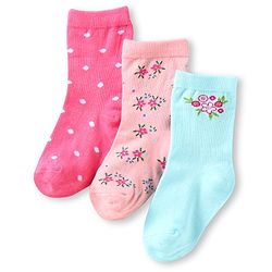 Cute Walk by Babyhug Ankle Length Socks With Floral & Polka Dot Design Pack of 3 - Dark Pink Blue & Pink
