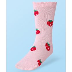 Cute Walk by Babyhug Cotton Lycra Knit Anti-bacterial Socks Polka Dots & Strawberry Design Pack of 3 - Pink White & Red