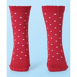 Cute Walk by Babyhug Cotton Lycra Knit Anti-bacterial Socks Polka Dots & Strawberry Design Pack of 3 - Pink White & Red