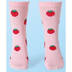 Cute Walk by Babyhug Cotton Lycra Knit Anti-bacterial Socks Polka Dots & Strawberry Design Pack of 3 - Pink White & Red