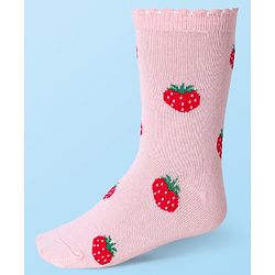 Cute Walk by Babyhug Cotton Lycra Knit Anti-bacterial Socks Polka Dots & Strawberry Design Pack of 3 - Pink White & Red