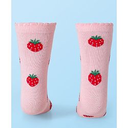 Cute Walk by Babyhug Cotton Lycra Knit Anti-bacterial Socks Polka Dots & Strawberry Design Pack of 3 - Pink White & Red
