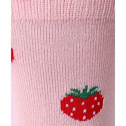 Cute Walk by Babyhug Cotton Lycra Knit Anti-bacterial Socks Polka Dots & Strawberry Design Pack of 3 - Pink White & Red