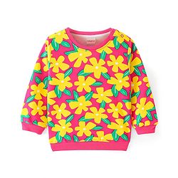 Babyhug Cotton Knit Full Sleeves Sweatshirt With Floral Print - Pink