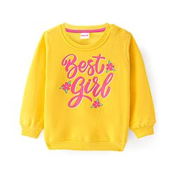 Babyhug Cotton Knit Full Sleeves Sweatshirt with Text Print - Yellow