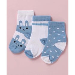 Cute Walk by Babyhug Cotton Knit Anti Bacterial Ankle Length Socks With Polka Dots & Bunny Print -  White