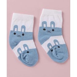 Cute Walk by Babyhug Cotton Knit Anti Bacterial Ankle Length Socks With Polka Dots & Bunny Print -  White