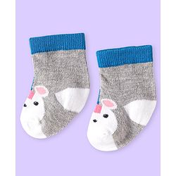 Cute Walk by Babyhug Knit Ankle Length Antibacterial Socks with Bear Design & Stripes Pack of 3 - White & Grey