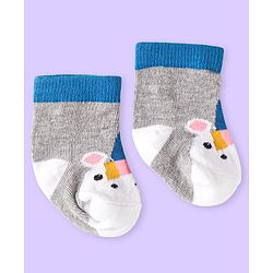 Cute Walk by Babyhug Knit Ankle Length Antibacterial Socks with Bear Design & Stripes Pack of 3 - White & Grey