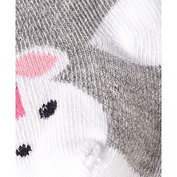 Cute Walk by Babyhug Knit Ankle Length Antibacterial Socks with Bear Design & Stripes Pack of 3 - White & Grey