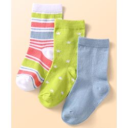 Cute Walk by Babyhug Knit Ankle Length Socks With Star Design Pack of 3 - Green & Grey