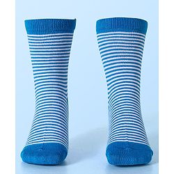Cute Walk by Babyhug Cotton Lycra Knit Anti-bacterial Socks Strips & Dinosaur Design Pack of 3 - Yellow White & Blue