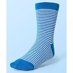 Cute Walk by Babyhug Cotton Lycra Knit Anti-bacterial Socks Strips & Dinosaur Design Pack of 3 - Yellow White & Blue