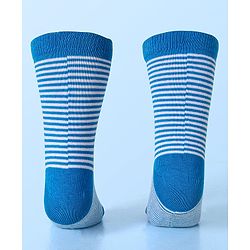 Cute Walk by Babyhug Cotton Lycra Knit Anti-bacterial Socks Strips & Dinosaur Design Pack of 3 - Yellow White & Blue