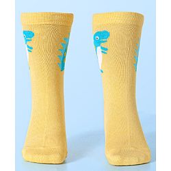 Cute Walk by Babyhug Cotton Lycra Knit Anti-bacterial Socks Strips & Dinosaur Design Pack of 3 - Yellow White & Blue