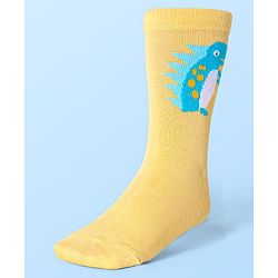 Cute Walk by Babyhug Cotton Lycra Knit Anti-bacterial Socks Strips & Dinosaur Design Pack of 3 - Yellow White & Blue